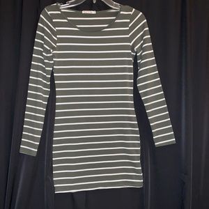 Olive Green Striped Pencil Dress